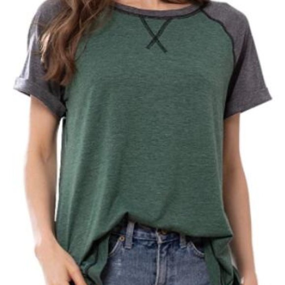 Womens Short Sleeve Raglan Crewneck T Shirts Tees